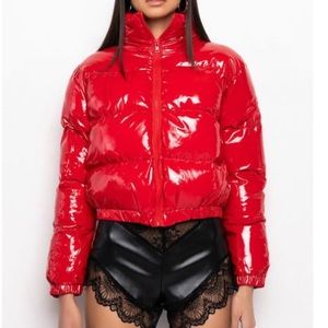 Akira patent puffer jacket